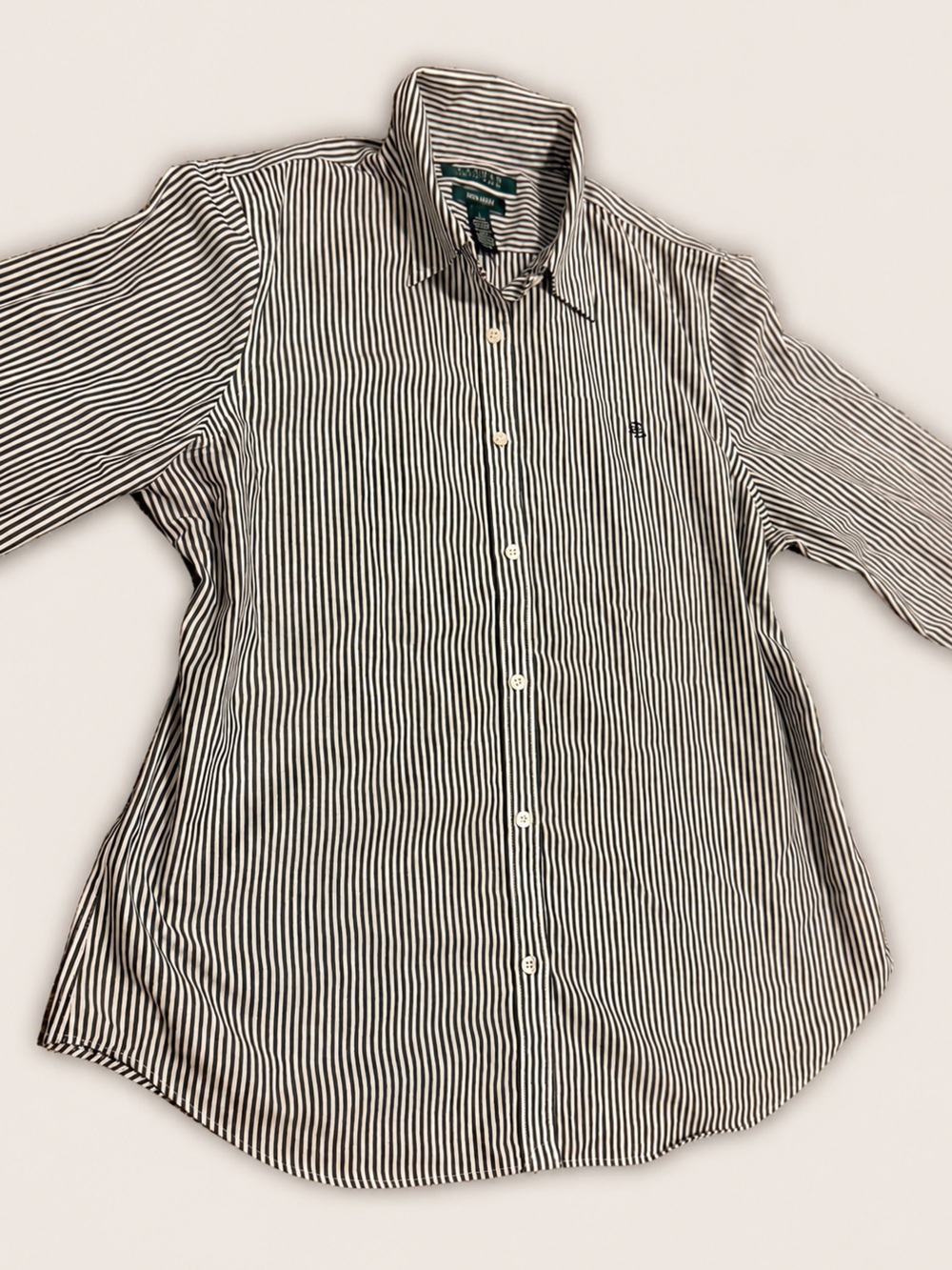 Lauren Ralph Lauren Black & White Vertical Stripe Button Up - Picture 7 of 9